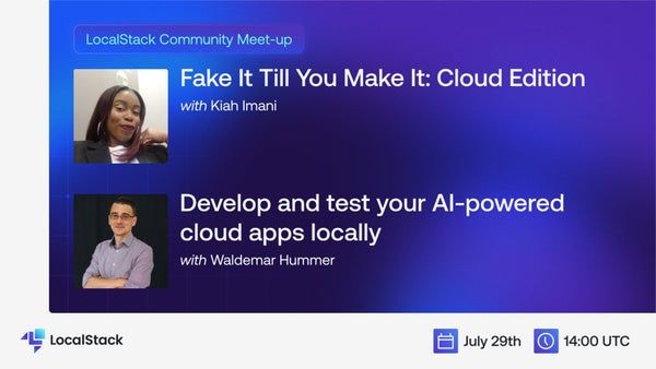 localstack's tweet image. We just announced our July meetup featuring:
* Test AI-powered apps locally by emulating SageMaker, Bedrock, Redshift & Snowflake
* Build event-driven apps locally with Lambda, Step Functions, SNS/SQS pipelines & more
RSVP today & join us on July 29 meetup.com/localstack-com…