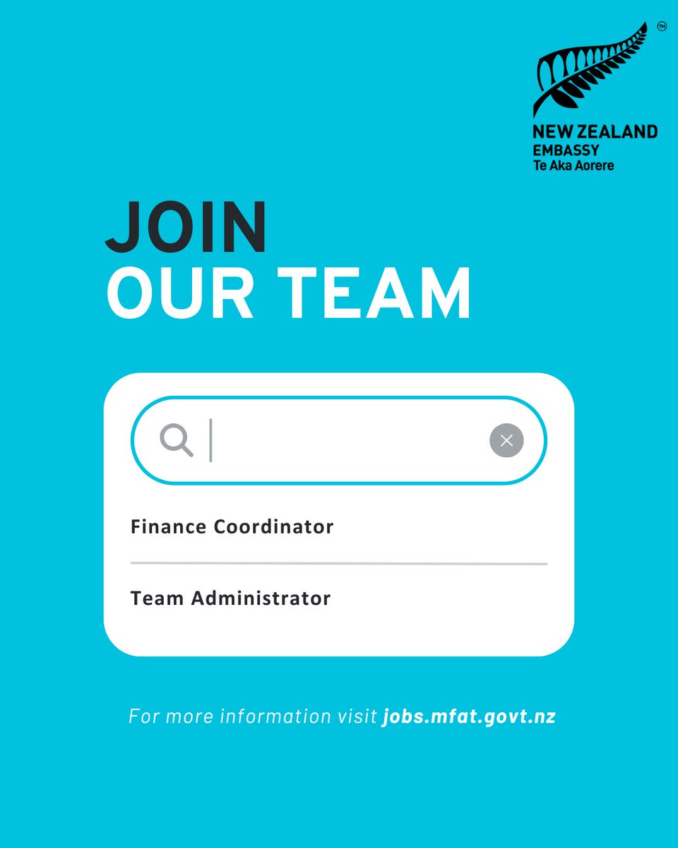 We’re hiring! 
Join the team at the New Zealand Embassy in Washington DC and represent NZ offshore.
We’re in search of two highly organised, proactive and enthusiastic people to fill the following roles:
👉Team Administrator – a varied role, supporting two teams, that would suit