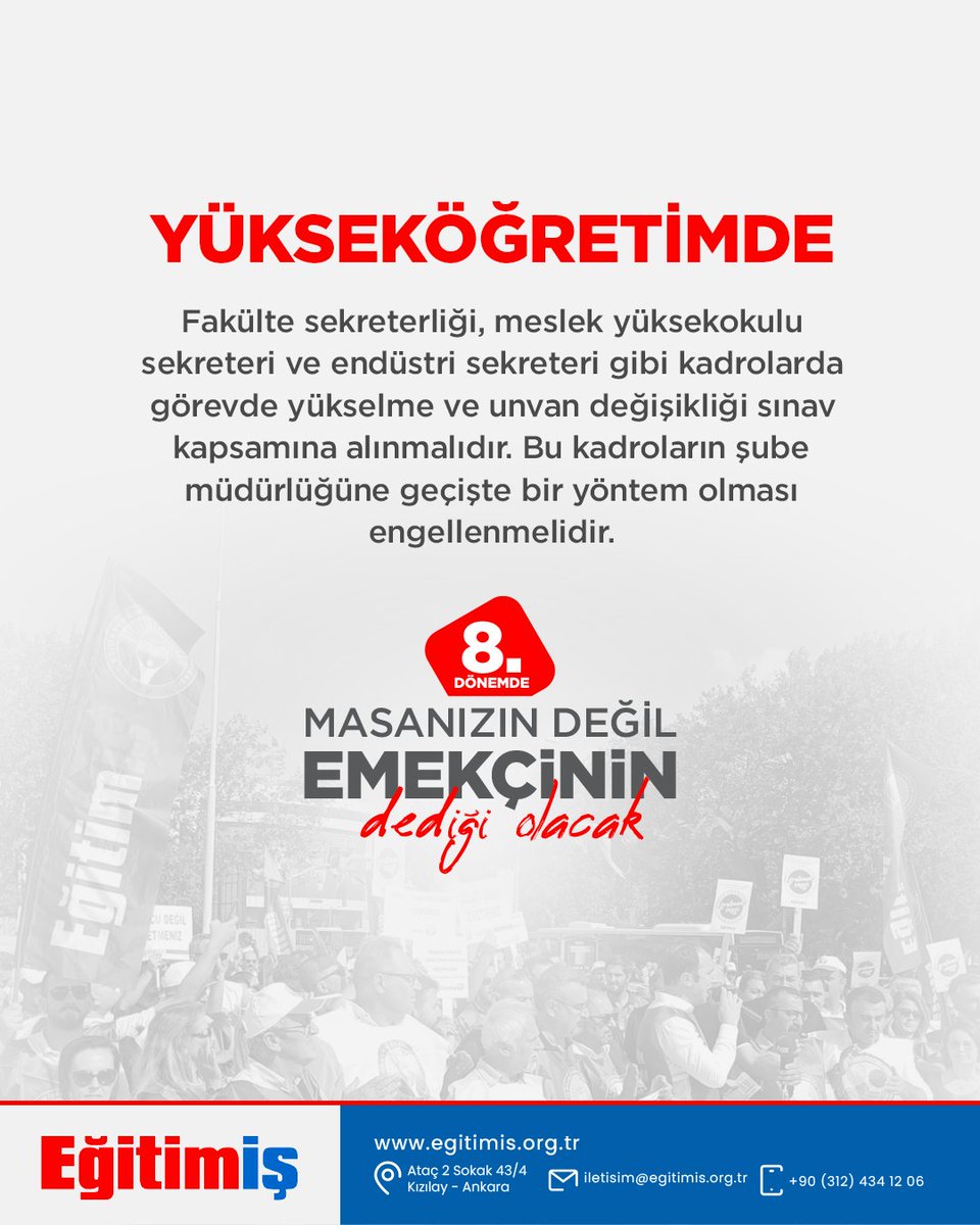 egitimis's tweet photo. YÜKSEKÖĞRETİMDE

Fakülte sekreterliği, meslek yüksekokulu sekreteri ve endüstri sekreteri gibi kadrolarda görevde yükselme ve ünvan değişikliği sınav kapsamına alınmalıdır. Bu kadroların şube müdürlüğüne geçişte bir yöntem olması engellenmelidir.

#emekçinindediği https://t.co/S3WwTRdFxM