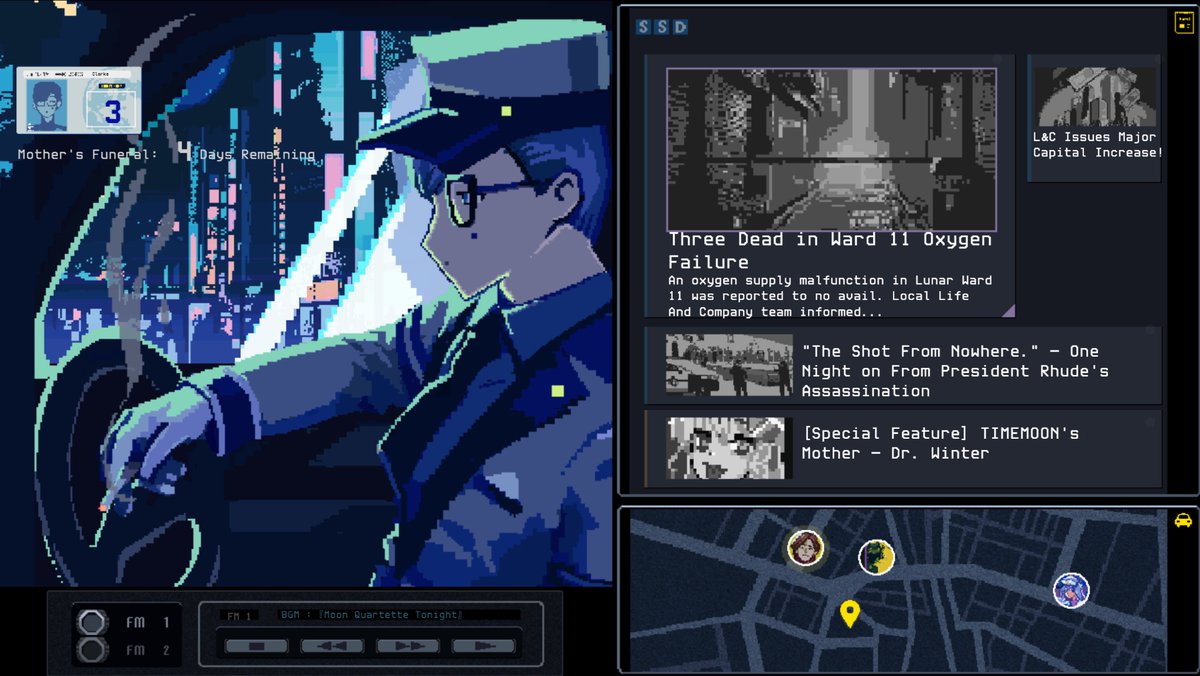 KENKOU_LAND's tweet image. 🎉Happy Announcement🎉
We have received the English translation demo of #TIMEMOON!
You can play the English version of TIMEMOON at #BitSummit13th 🚕🌕
The translation work for the demo version was done by Fruitbat Factory🦇Thank you very much!✨