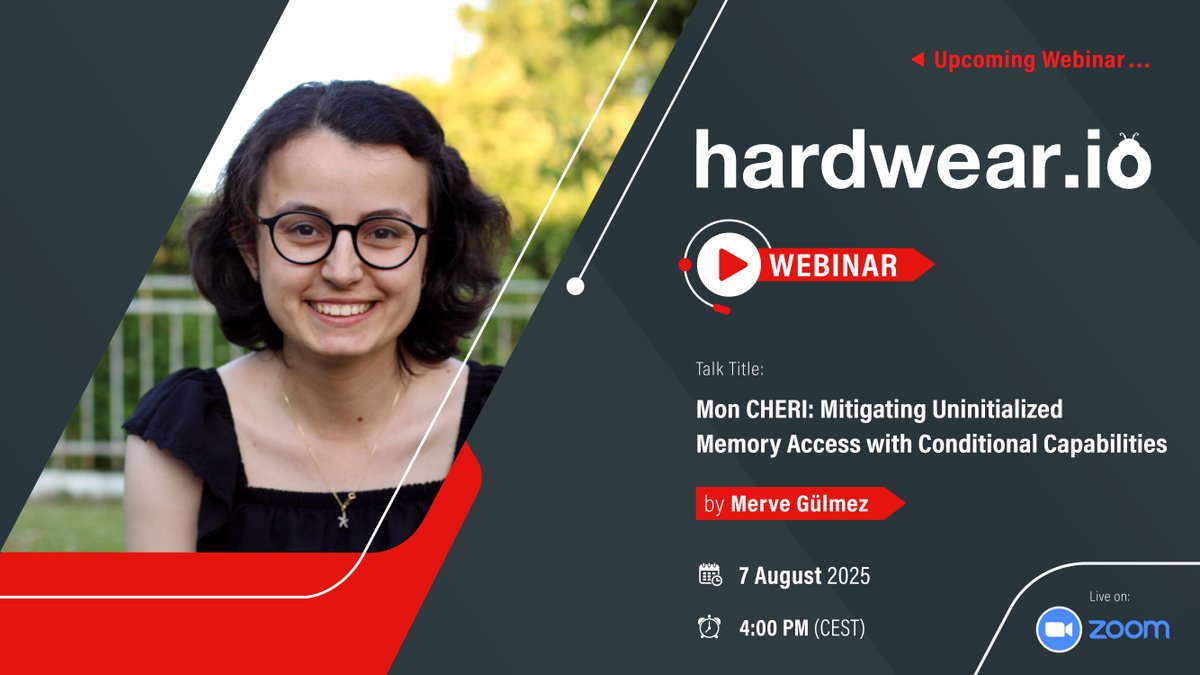 🛡️🧠 In this #hw_iowebinar, Merve Gülmez will introduce “conditional capabilities”: an architectural extension to CHERI that enforces policies like Write-before-Read, closing this gap with minimal overhead.

Know More: hardwear.io/webinar/mitiga…

#memorysecurity #FPGA #CHERI