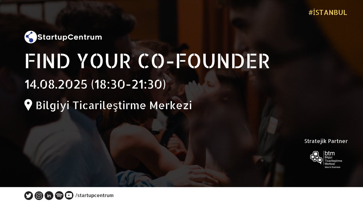 StartupCentrum iş birliğiyle gerçekleştirdiğimiz Find Your Co-Founder etkinliği, 14 Ağustos Perşembe günü 18.30’da BTM Fulya Yerleşkemizde!

Ekip arkadaşına ihtiyacı olan girişimcileri buluşturan etkinlikte, sizin için doğru ekip arkadaşını bulabilir ve güçlü bir network