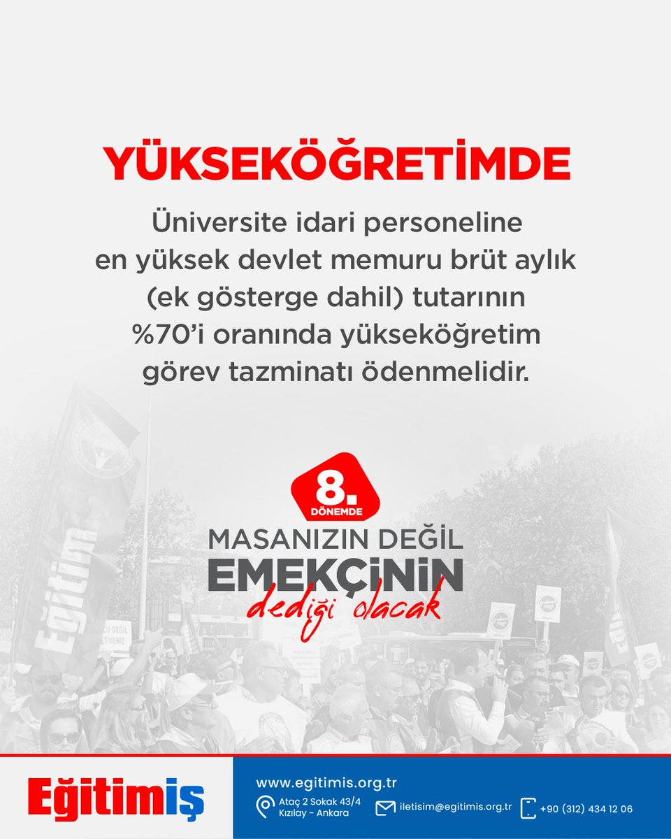 egitimis's tweet photo. YÜKSEKÖĞRETİMDE

Üniversite idari personeline en yüksek devlet memuru brüt aylık (ek gösterge dahil) tutarının %70’i oranında yükseköğretim görev tazminatı ödenmelidir.

#emekçinindediği https://t.co/YD9GZ1BlHw