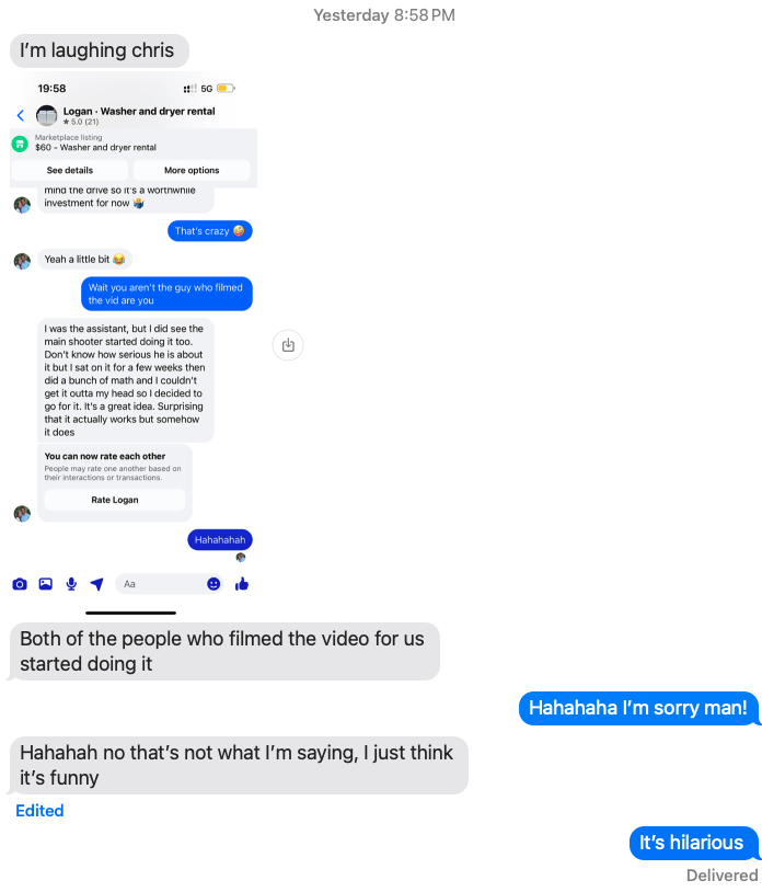mhp_guy's tweet image. This is the most Utah story you'll hear this summer:
I filmed a video about the appliance rental business in Utah last month. Turns out this is a very profitable and approachable business.
Then the guy that owns this business accidentally discovered on FB Marketplace that BOTH…