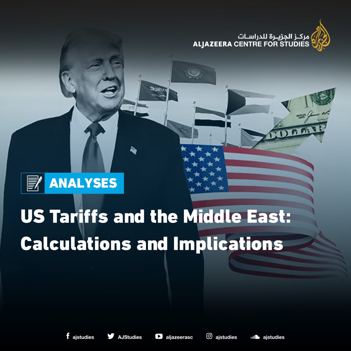 AJStudies's tweet image. Trump’s 2025 tariffs triggered global economic and energy disruptions, indirectly impacting the Middle East. While Gulf states avoided major direct hits, risks to energy exports, macroeconomic uncertainty and global trade shifts present challenges, but also open market and policy…