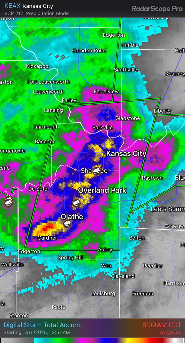 Alex Countee (@alexcounteewx) on Twitter photo Just wild how much rain we picked up since yesterday afternoon. Rain icons on the map are actual reports of 8-9”. Pink is estimated 5”+, blue is 7”+, up to that red spot north of Gardner at 10”+. Just under 5” at KCI since yesterday! <a href="/fox4kc/">FOX4 News Kansas City</a> #KCwx Just wild how much rain we picked up since yesterday afternoon. Rain icons on the map are actual reports of 8-9”. Pink is estimated 5”+, blue is 7”+, up to that red spot north of Gardner at 10”+. Just under 5” at KCI since yesterday! <a href="/fox4kc/">FOX4 News Kansas City</a> #KCwx