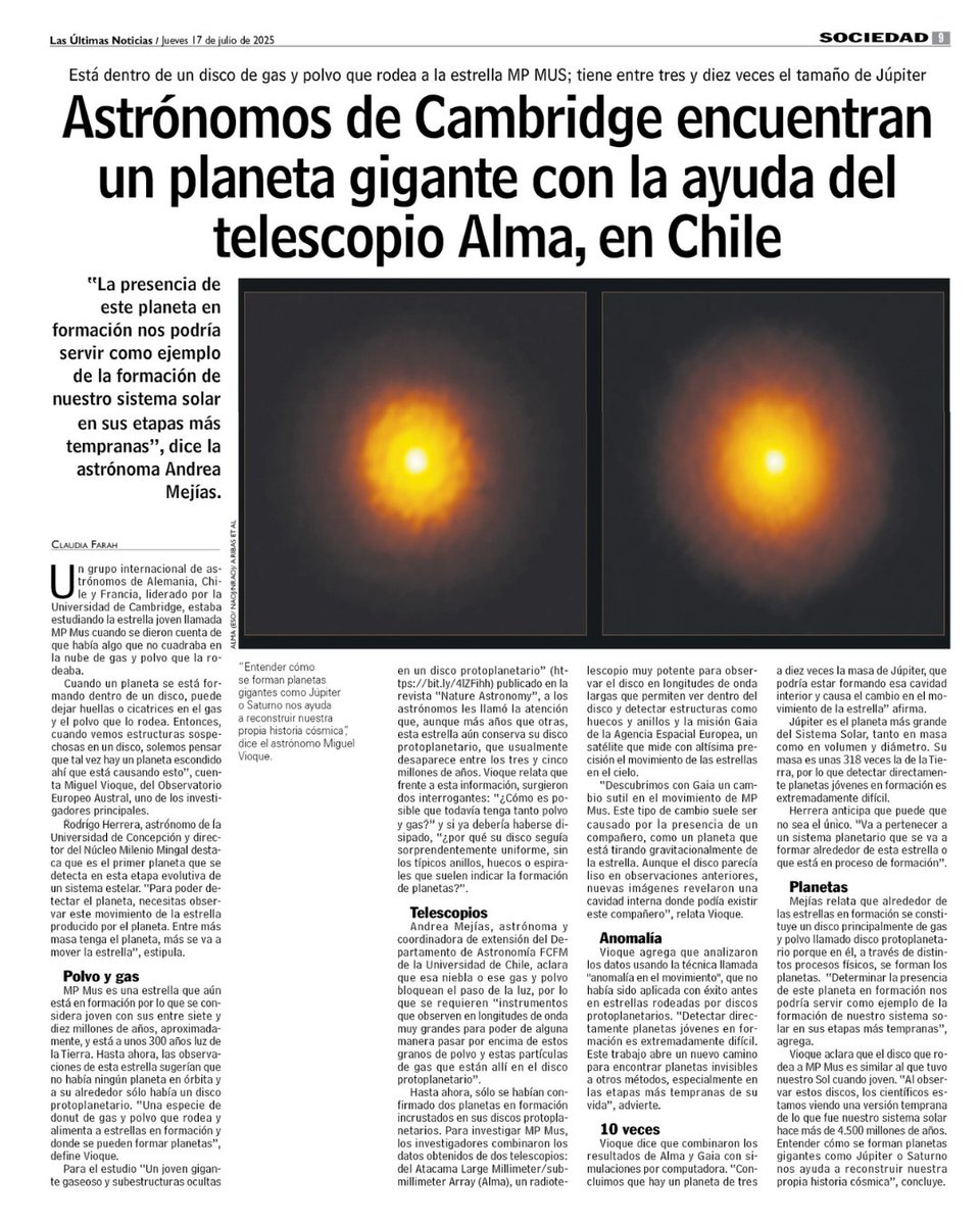 Astronomía UChile (@astrouchile) on Twitter photo 🤩Estamos <a href="/lun/">Las Últimas Noticias</a>
👉🏽Comenta el hallazgo la astrónoma coordinadora de extensión de nuestro Departamento <a href="/andreamejiasb/">Andrea Mejías ✨</a> ✨
#lun #lasultimasnoticias #noticias #astronomia #uchile #universidaddechile #sistemasolar #exoplaneta #jupiter 🤩Estamos <a href="/lun/">Las Últimas Noticias</a>
👉🏽Comenta el hallazgo la astrónoma coordinadora de extensión de nuestro Departamento <a href="/andreamejiasb/">Andrea Mejías ✨</a> ✨
#lun #lasultimasnoticias #noticias #astronomia #uchile #universidaddechile #sistemasolar #exoplaneta #jupiter