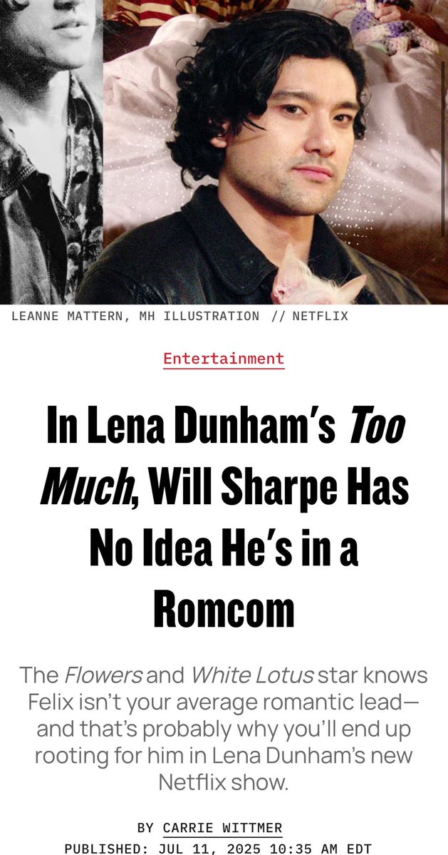 carriesnotscary's tweet image. btw i spoke to Will Sharpe (!!!) about being a rom com lead in Too Much, for @MensHealthMag menshealth.com/entertainment/…