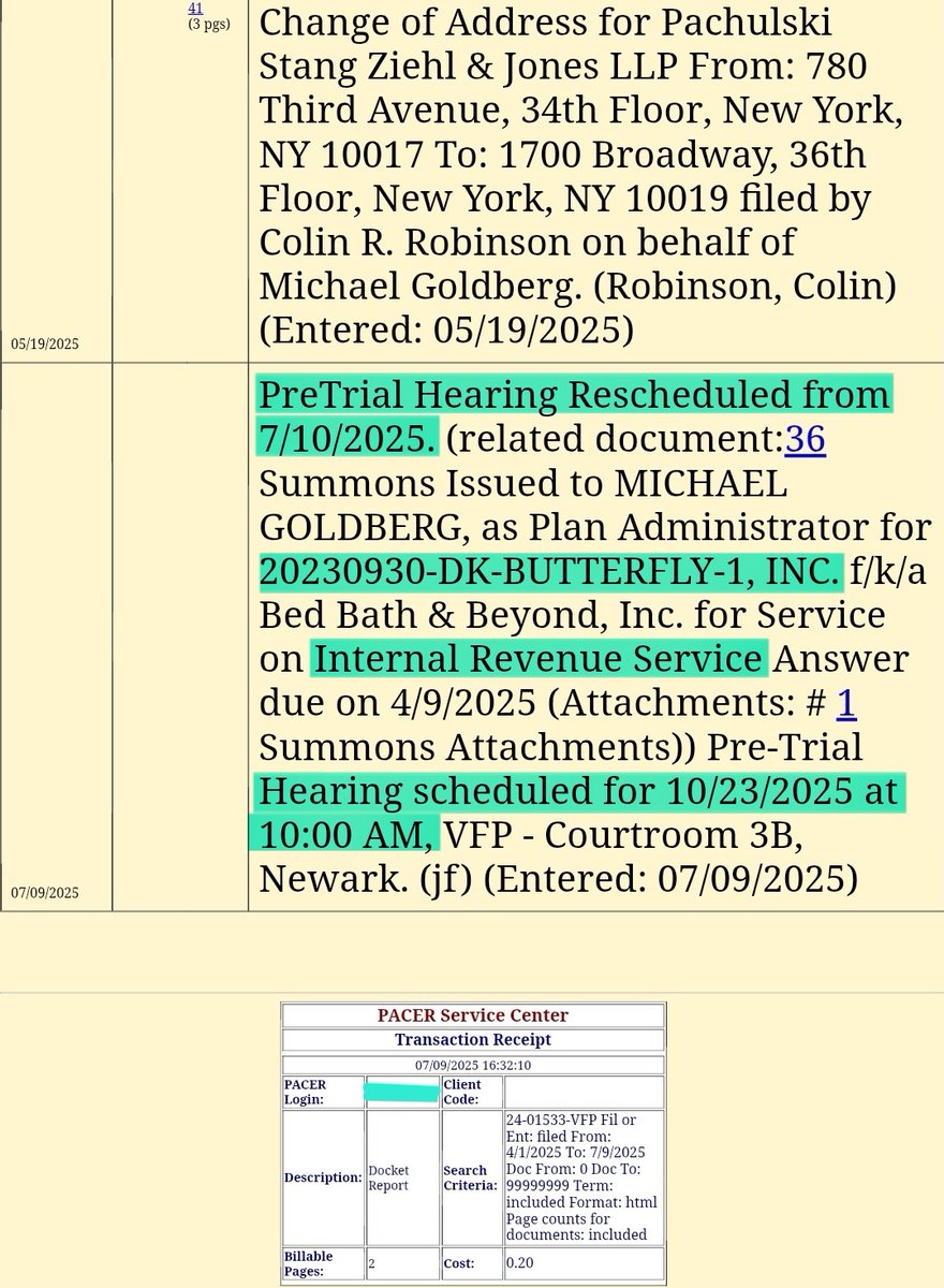 BobbyCat42's tweet image. $BBBY here's the updated court deadlines/hearing schedules 👨⚖️
Dockets 2397, 3855, 4156, & 4158
7/29 @ 10am
Docket 4169
8/12 @ 10am
Pretrial Hearing with the tax boards of California, Florida, Illinois, Iowa, Louisiana, Maryland, Pennsylvania, Puerto Rico, Texas, Tennessee,…