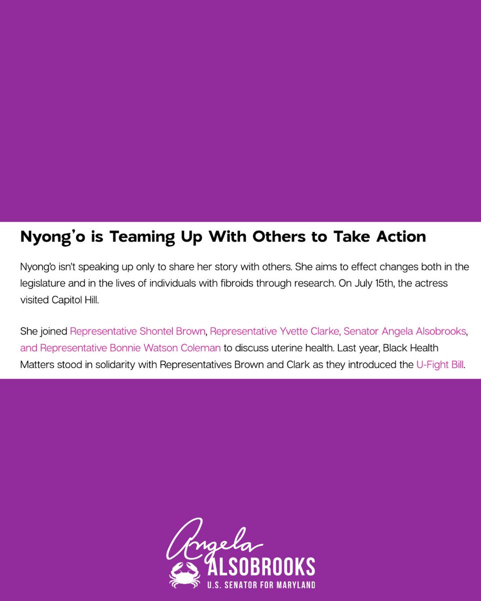 Sen_Alsobrooks's tweet image. I'm so honored to be teaming up with @Lupita_Nyongo to fight uterine fibroids.
It's time to take action.