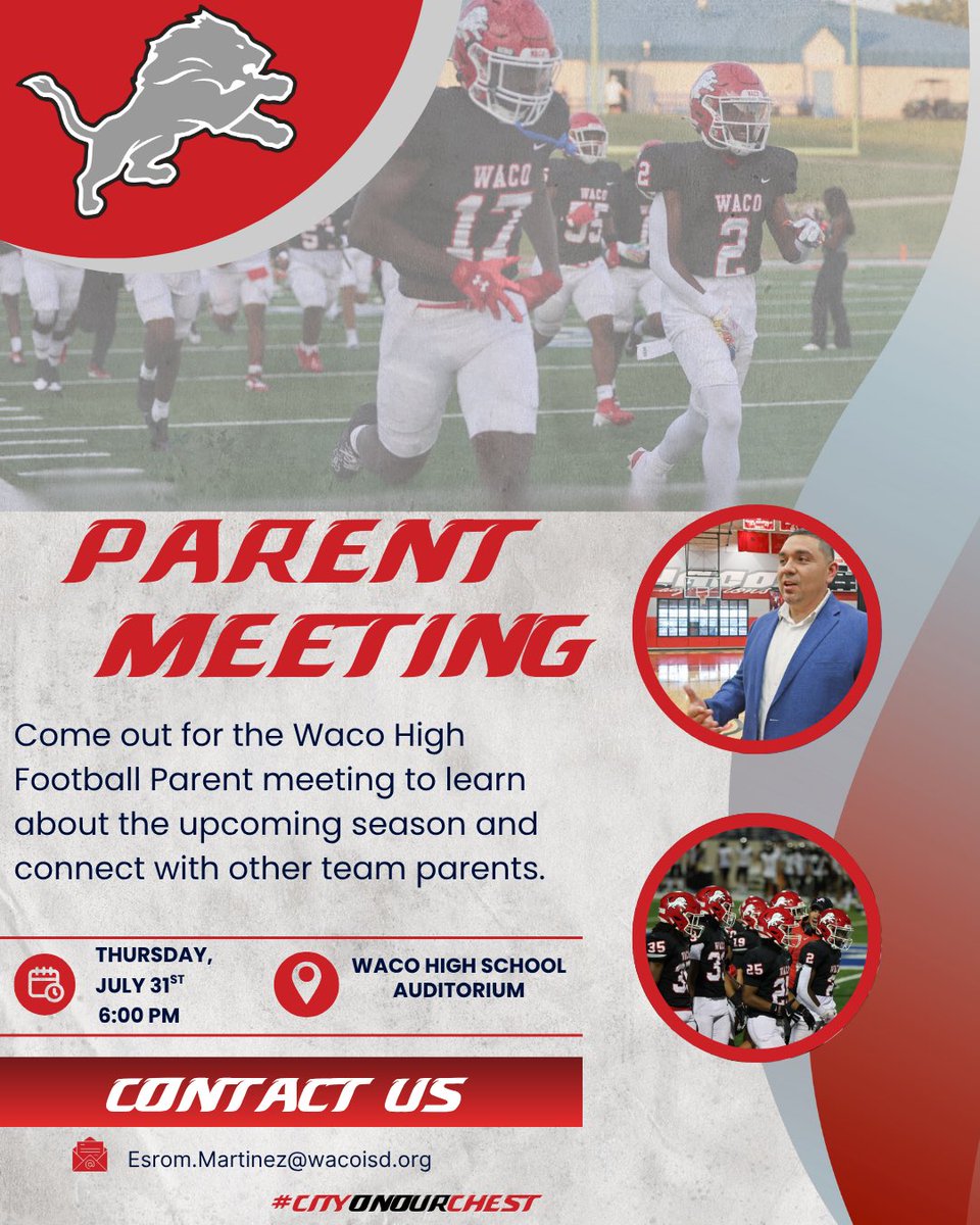🚨Parent Meeting 
🗓️ Thursday, July 31st 
📍Waco High Auditorium