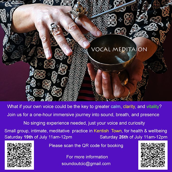SharonGalWorld's tweet image. Vocal Meditation - Starting on Saturday 11-12 in Kentish Town
#VOCAL #meditation #voice #Wellbeing #calm #focus #transformation #breath #breathing #play #mindfulness #sound #sharongal