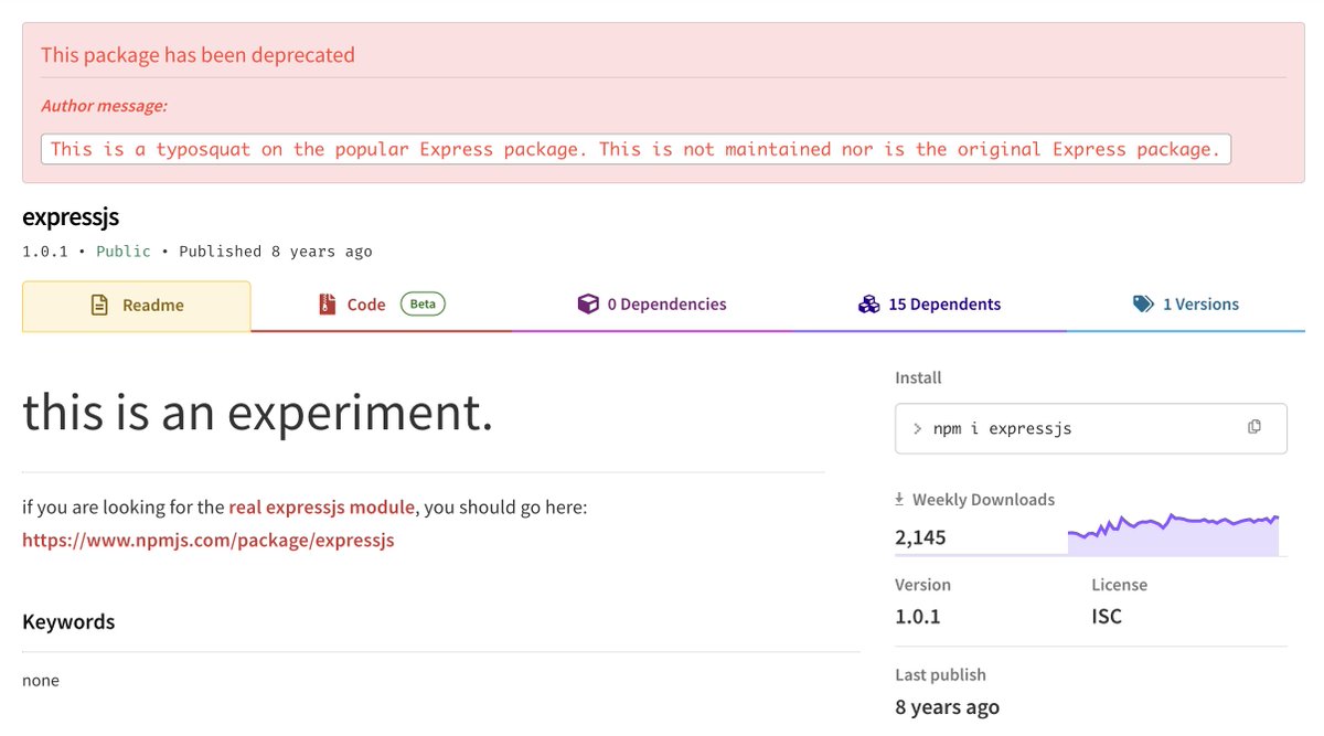 Congratulations to this npm package! Which has doubled it's weekly downloads since the same time last year...
