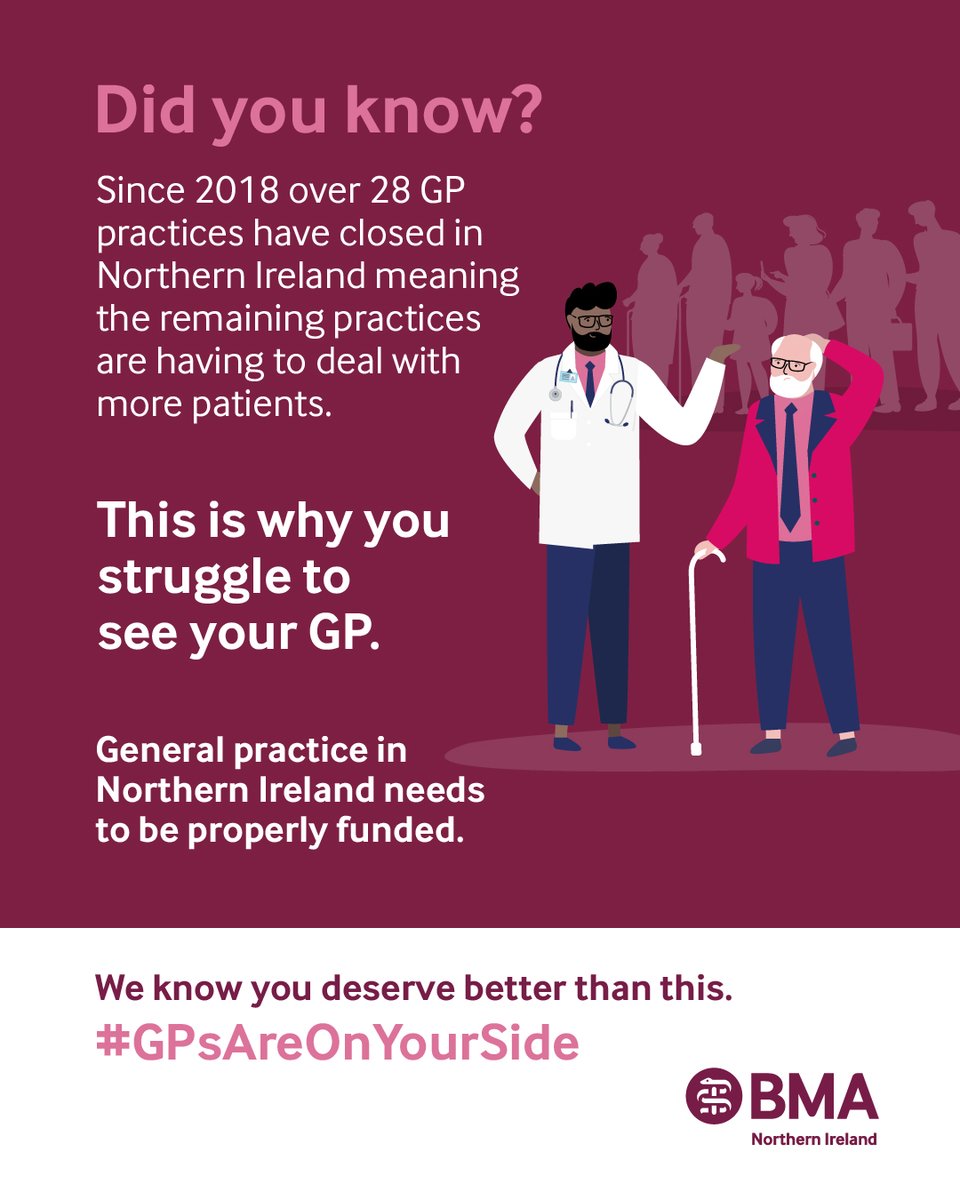 BMA_NI's tweet image. General practice in Northern Ireland is in crisis. GPs have voted to begin collective action - we need an improved offer from the government that increases our core funding to avert a total crisis
#GPsAreOnYourSide