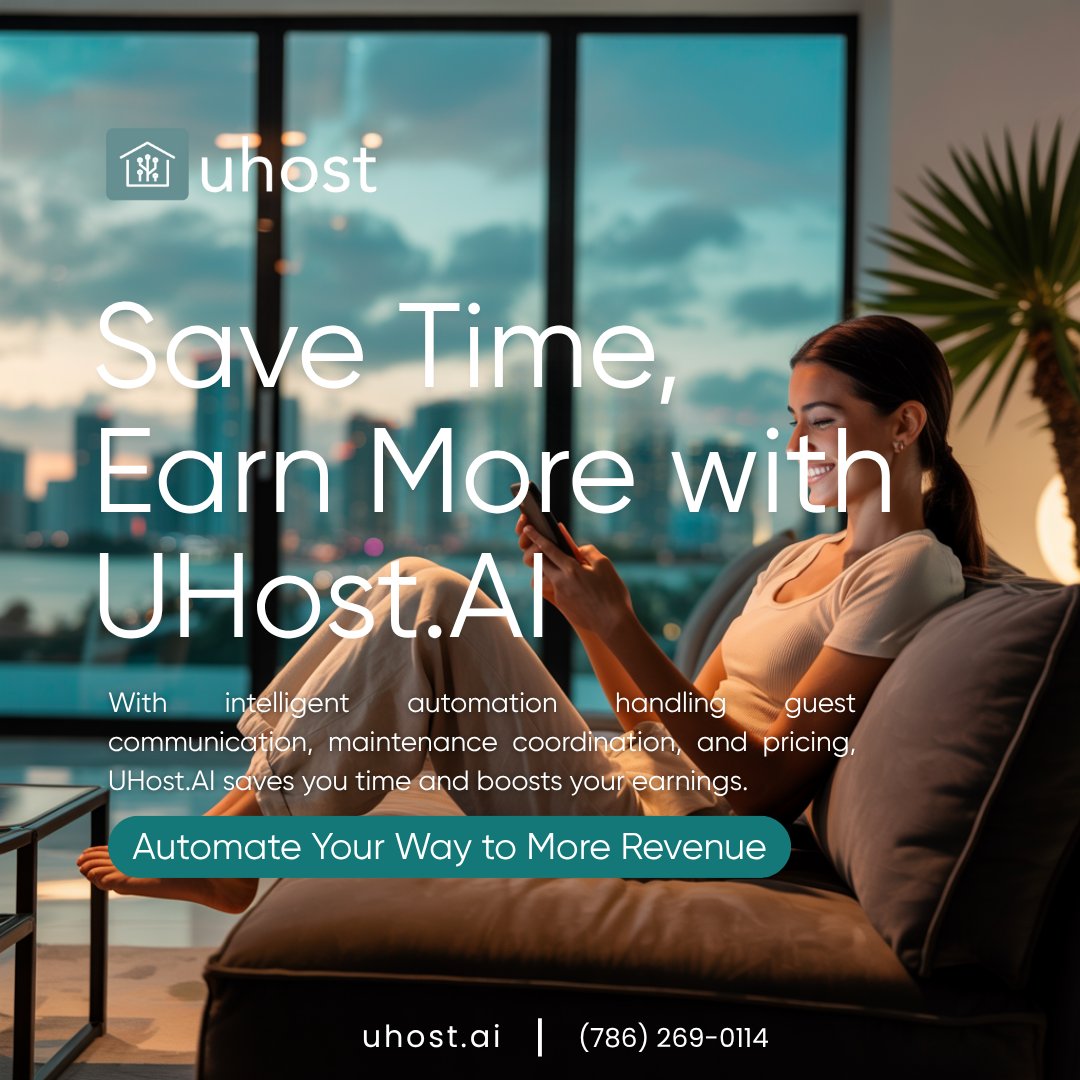 Uhost_ai's tweet image. 💲 Save time &amp;amp; earn more with UHost.AI

Automate guest messaging, pricing, &amp;amp; maintenance—so you work less and profit more.

Perfect for 1 or 100+ properties.

#UHostAI #SmartHosting #Automation #ShortTermRentals #ProfitWithAI #HostSmarter