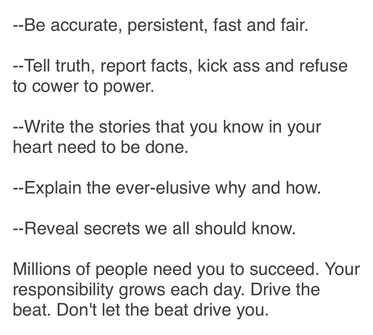 tbridis's tweet image. My former @AP colleague @RayLong just retired from @chicagotribune after a 27-year career, offers this advice for next generation of journalists