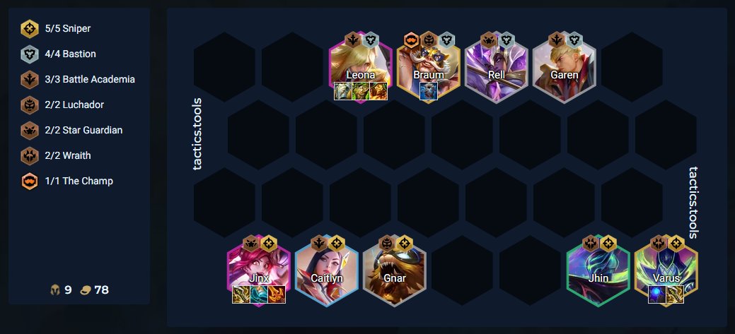 prolly gonna be the standard sniper board, can stack cait before jinx2/varus. leona is so tanky