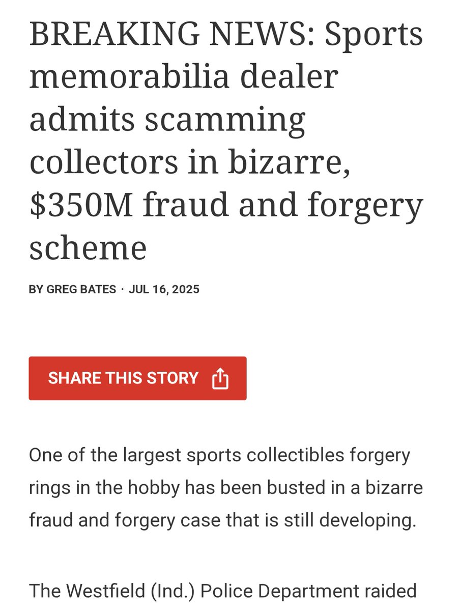 DawGoneMetal's tweet image. The sports memorabilia industry is about to get absolutely nuked, this is going to shake consumer confidence in any kind of certified autograph to the core. I hate it for the legitimate dealers, a lot of them are going to suffer even though they had nothing to do with it.