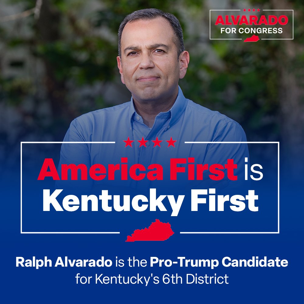 AlvaradoForKY's tweet image. President Trump is under attack from every direction. I’m running for Congress in KY-6 to help him fight back.

I’ve been MAGA from the start, and I’m not backing down now. Because America First is Kentucky First.

Let’s go. 🇺🇸 AlvaradoForCongress.com