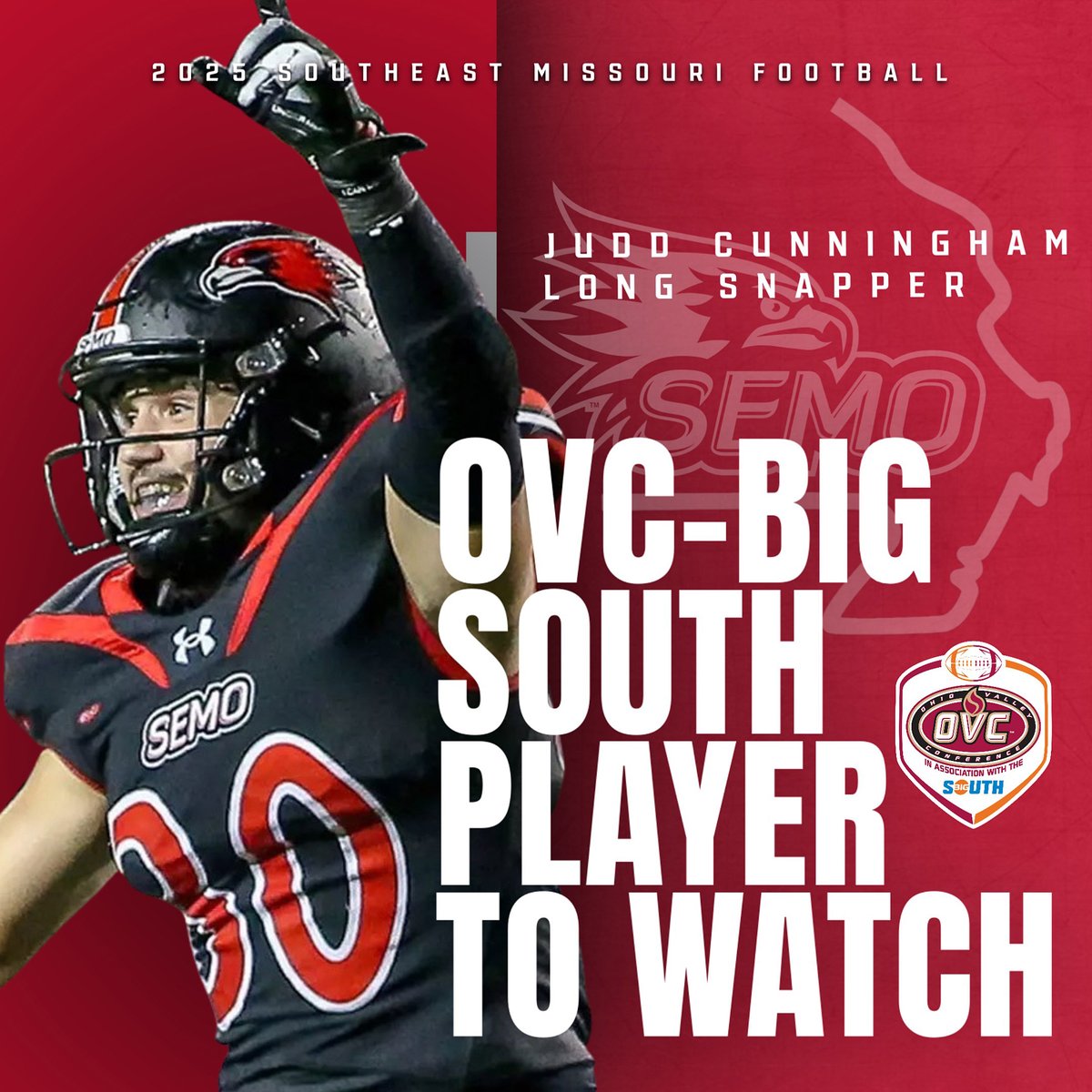 #ForTheBrand 😎 

Long snapper Judd Cunningham is the lone Redhawk specialist to land on the 2025 preseason OVC-Big South 'Player to Watch' list‼️👏 

The Farmington, Mo.-native played in 13 games in 2024 all on special teams. 

#FeelinRowdy x #BrickByBrick