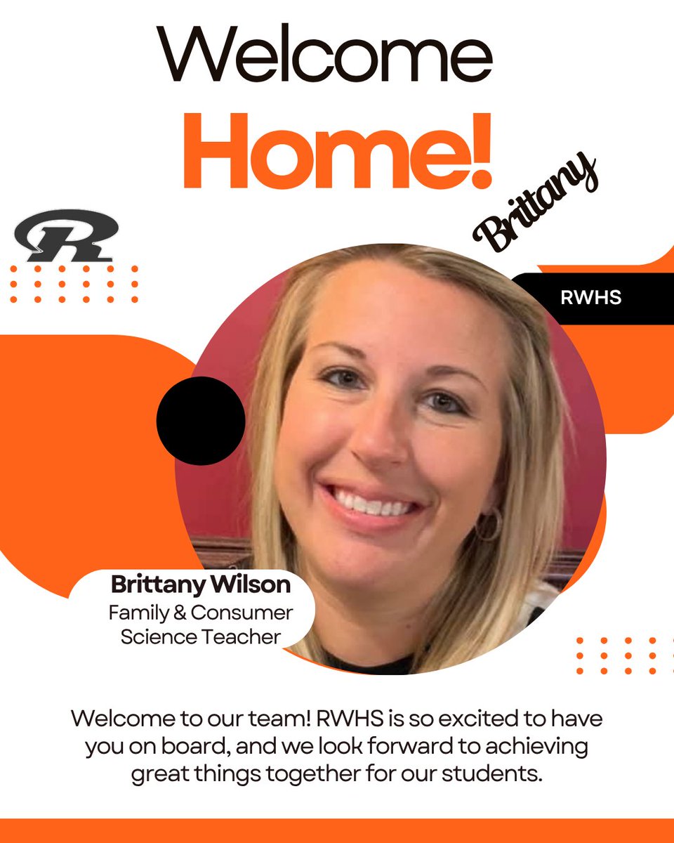 RWHS would like to welcome Brittany Wilson to our team! We are so excited to have you on board, and we look forward to achieving great things together for our students.
#RWHS #RamBash #fcsteacher #home