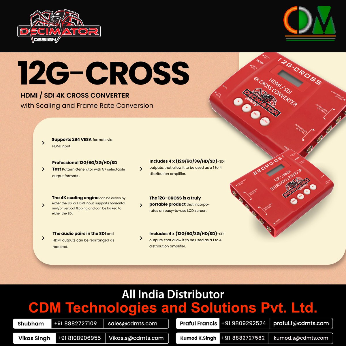 CDMTS's tweet image. Decimator 12G-CROSS HDMI / SDI 4K CROSS CONVERTER with Scaling and Frame Rate Conversion.
#Decimator
#Cross
#12G
#SDI
#Converter