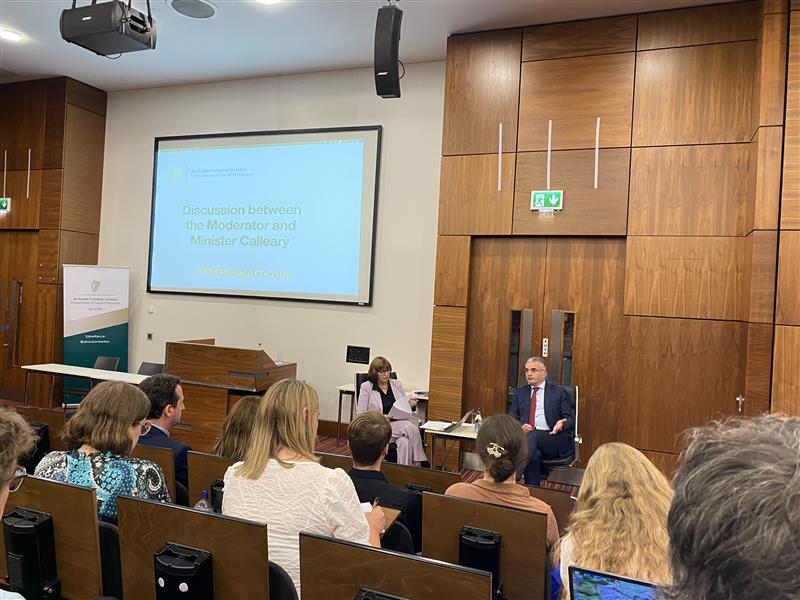 DisabilityFed's tweet image. The final session of @welfare_ie #PreBudgetForum is a Q&amp;amp;A with Minister @daracalleary.

Asked about disability poverty, he promised targeted supports, and said work is ongoing on delivering the Cost of Disability payment commitment.