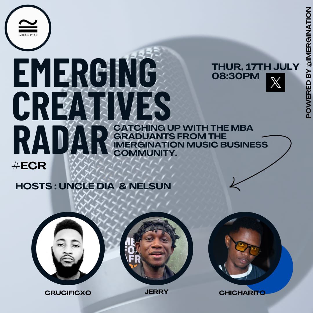 crucificxo's tweet photo. Catch up with me and fellow #MBAForAfrica24 alumnus @iamspotkizzy &amp; @chicharitoonly at The Emerging Creatives Radar - #ECR, powered by @Imergination

Join us tonight at 8:30pm, on this week's ECR space hosted by @uncle_DIA &amp; @Adapioyi https://t.co/MwC6Jh8KWN