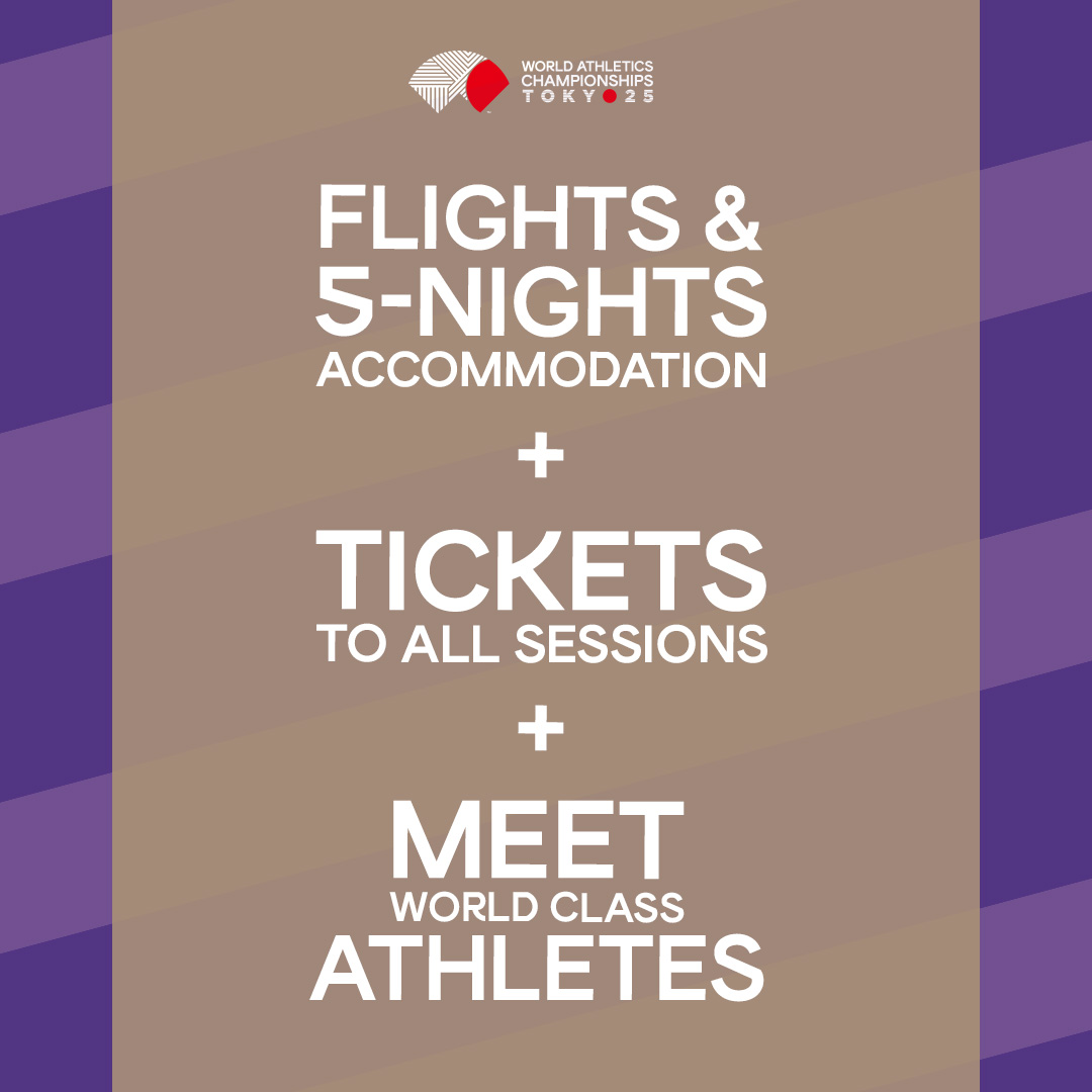WorldAthletics's tweet image. You don’t want to miss this ‼️
Win a trip to @WATokyo25 🤩
1️⃣ Register here bit.ly/4lzsUVt 📱
2️⃣ Tag two friends in the comments for an extra entry 👇
#WorldAthleticsChamps
