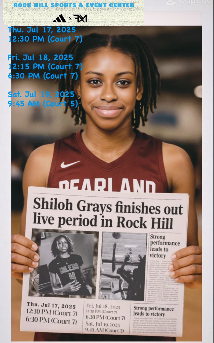 Thu. Jul 17 12:30 PM (Ct 7)
Fri. Jul 18 12:15 PM &amp; 6:30 PM (Ct 7)
Sat. Jul 19 9:45 AM (Ct 5) <a href="/FAMhoopsGbb/">FAM Hoops Girls 3SSB</a>