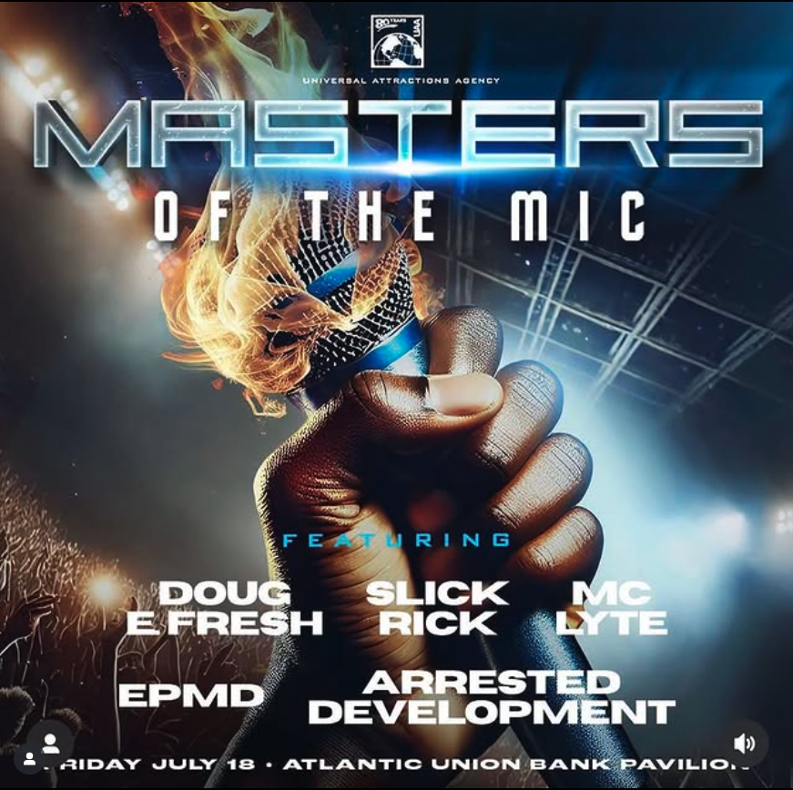 ADtheBand's tweet image. 🔥MASTERS OF THE MIC🔥 Portsmouth VA
Arrested Development w/ Doug E. Fresh, Slick Rick, MC Lyte, and EPMD!
Friday, July 18 at the Atlantic Union Bank Pavilion 
Hit the Linktree in our bio for more 
#ArrestedDevelopment #MastersOfTheMic #LiveHipHop #AdultConteporaryHipHop