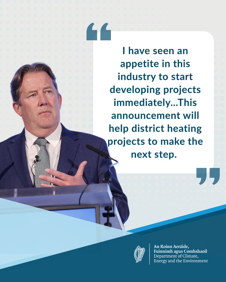 DeptCEE's tweet image. Minister for Climate, Energy and the Environment Darragh O’Brien has approved the allocation of €5 million to support pre-construction development costs for efficient district heating projects in Ireland
Read more here: bit.ly/4nRj8iK