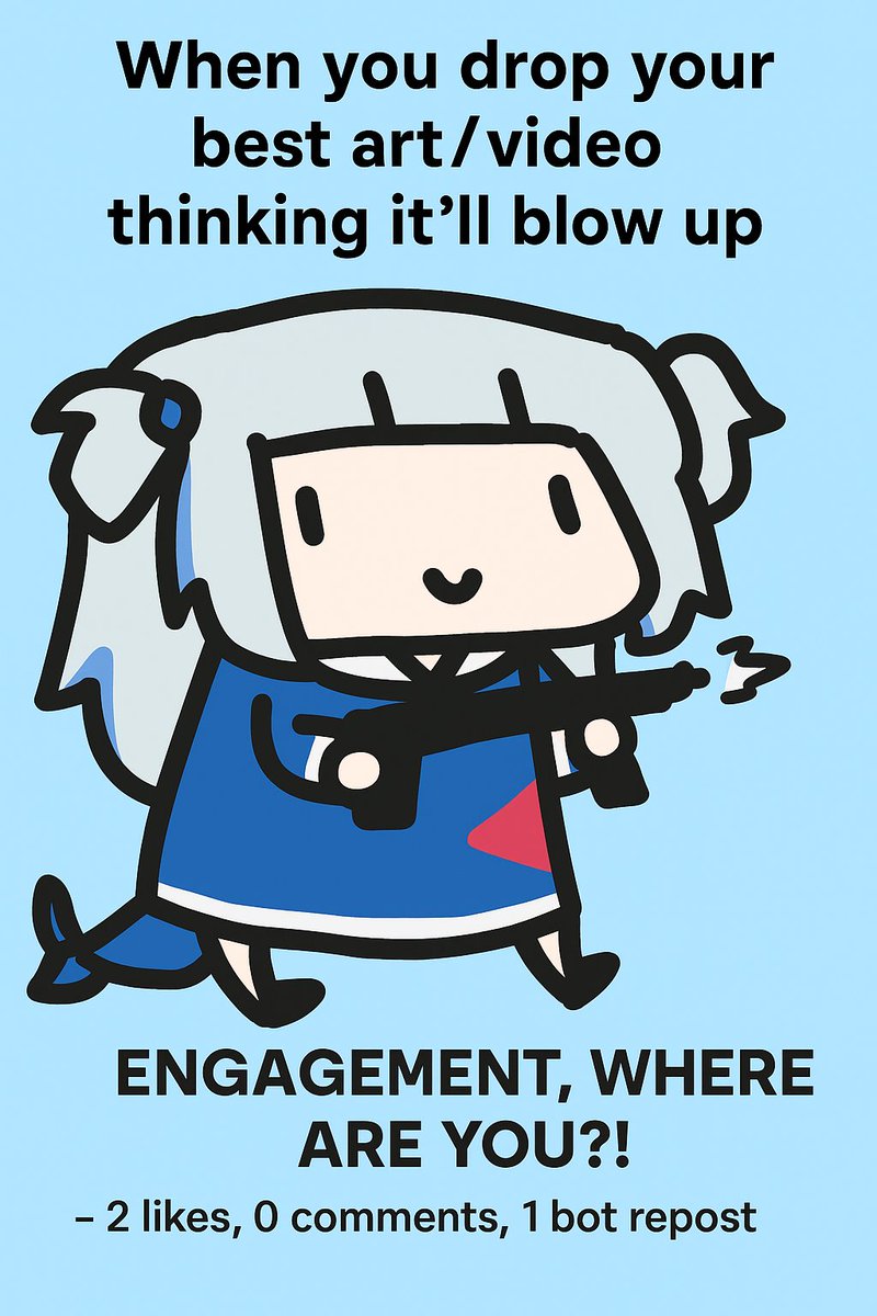 Meloniii999's tweet photo. Happens all the time repost if you like the meme
#VTuber #VTuberArtist #ArtMeme #SmallVTuber #ArtistOnX #VtuberUprising #ArtCommunity #SupportSmallArtists #UnderratedVTuber #XArtPost #ContentCreators https://t.co/TlIM0ME6ef