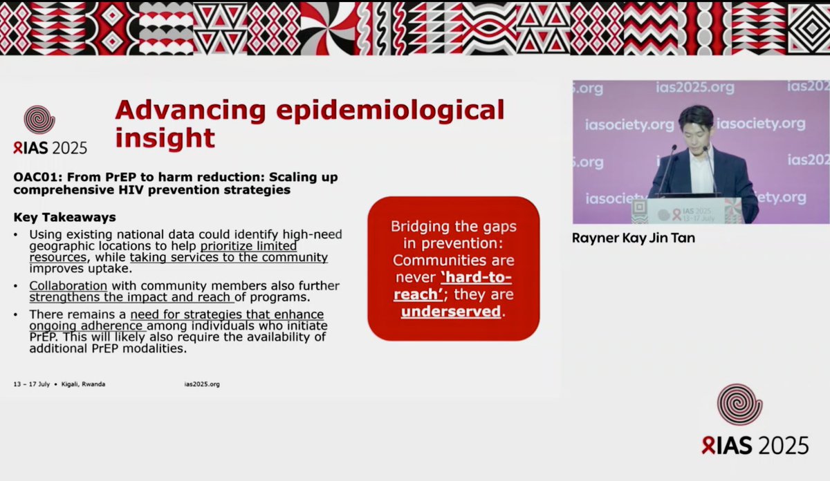 krishensamuel's tweet image. ‘Communities are never hard-to-reach; they are underserved.’
Great takeaway message from rapporteur summary for #HIV prevention, by @raynerkjtan @iasociety
#IAS2025