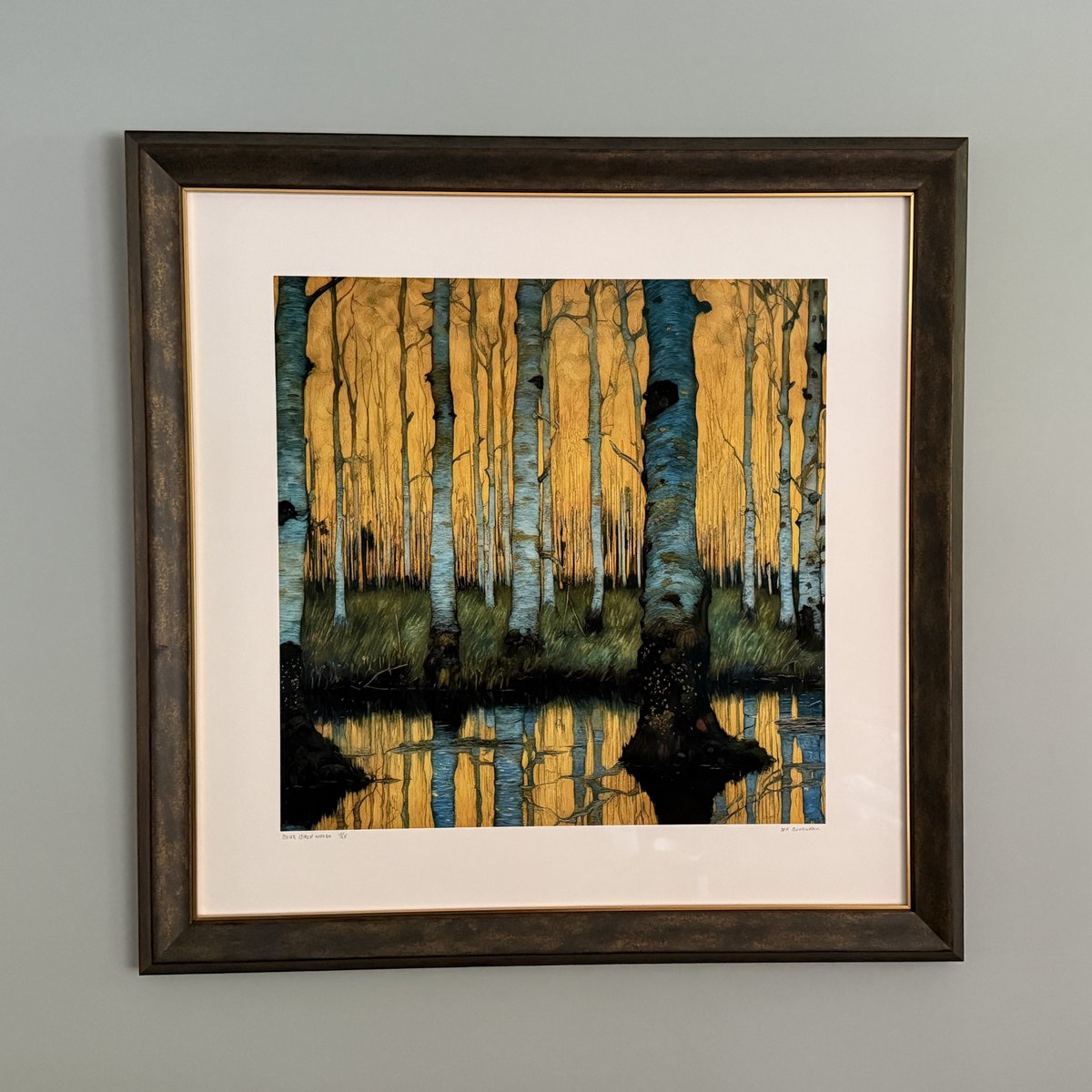 SamthePoet0731's tweet image. I finally got it framed and hung on the wall. And I love it! &quot;Blue Birch Woods at Murphy&apos;s Pond&quot; by Jef Bourgeau.