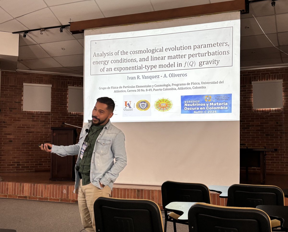 La primera sesión de #NeMOC2025 fue dedicada al #sector #oscuro: una introducción a la #MateriaOscura (Oscar Zapata <a href="/UdeA/">Universidad de Antioquia</a>), investigación sobre #axiones (Andrés Castillo, <a href="/UANTONIONARINO/">Universidad Antonio Nariño</a>) y un modelo de #GravedadModificada (Iván Vásquez, <a href="/FisicaUA/">Física Uniatlántico</a> <a href="/udeatlantico/">Universidad del Atlántico</a>).
<a href="/UPTCoficial/">UPTC</a>