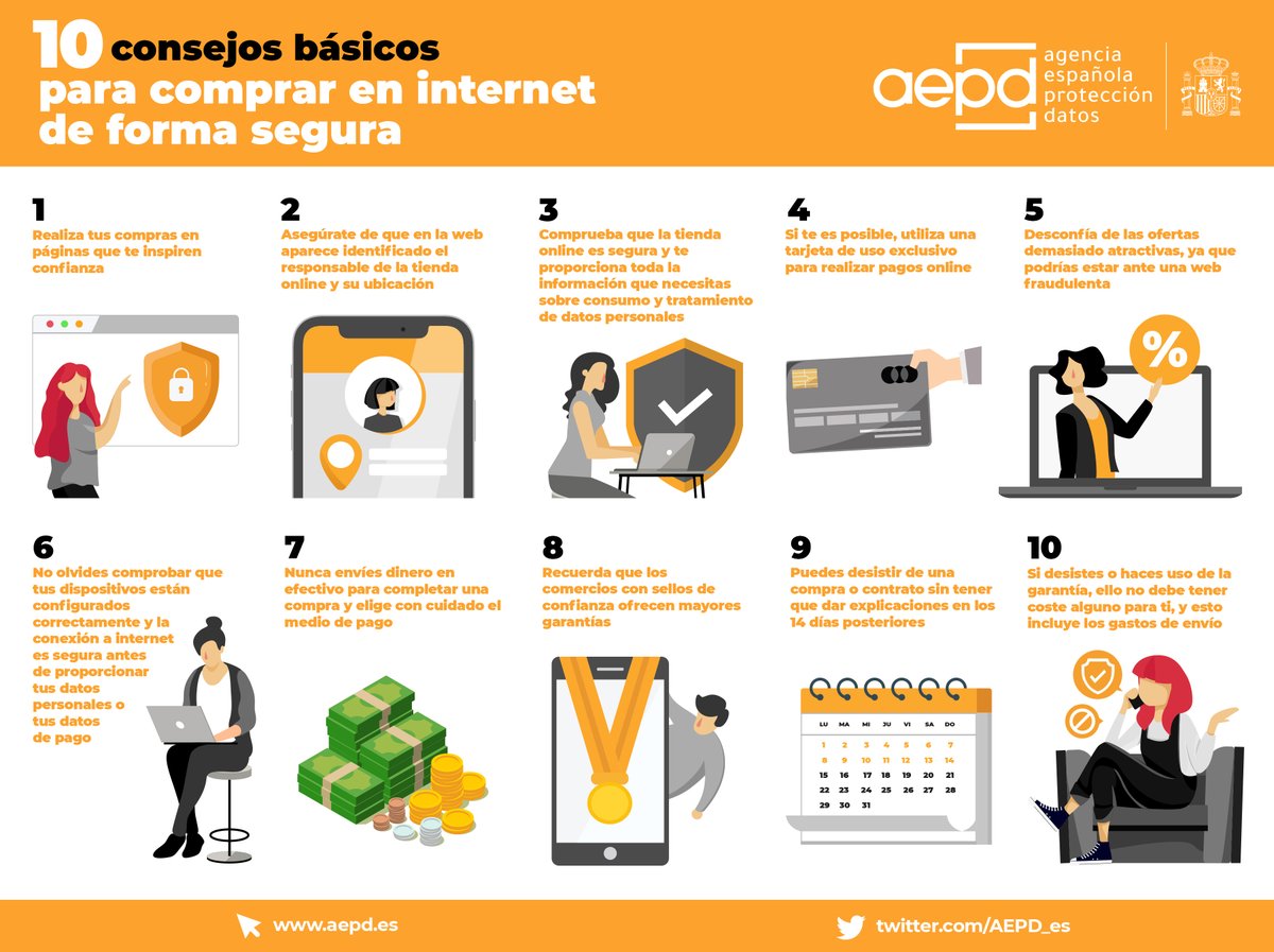 AEPD_es's tweet image. 🛒 ¿Aprovechas las rebajas de verano para hacer compras por Internet?
Te damos consejos para realizarlas de manera segura y evitar fraudes: aepd.es/sites/default/…