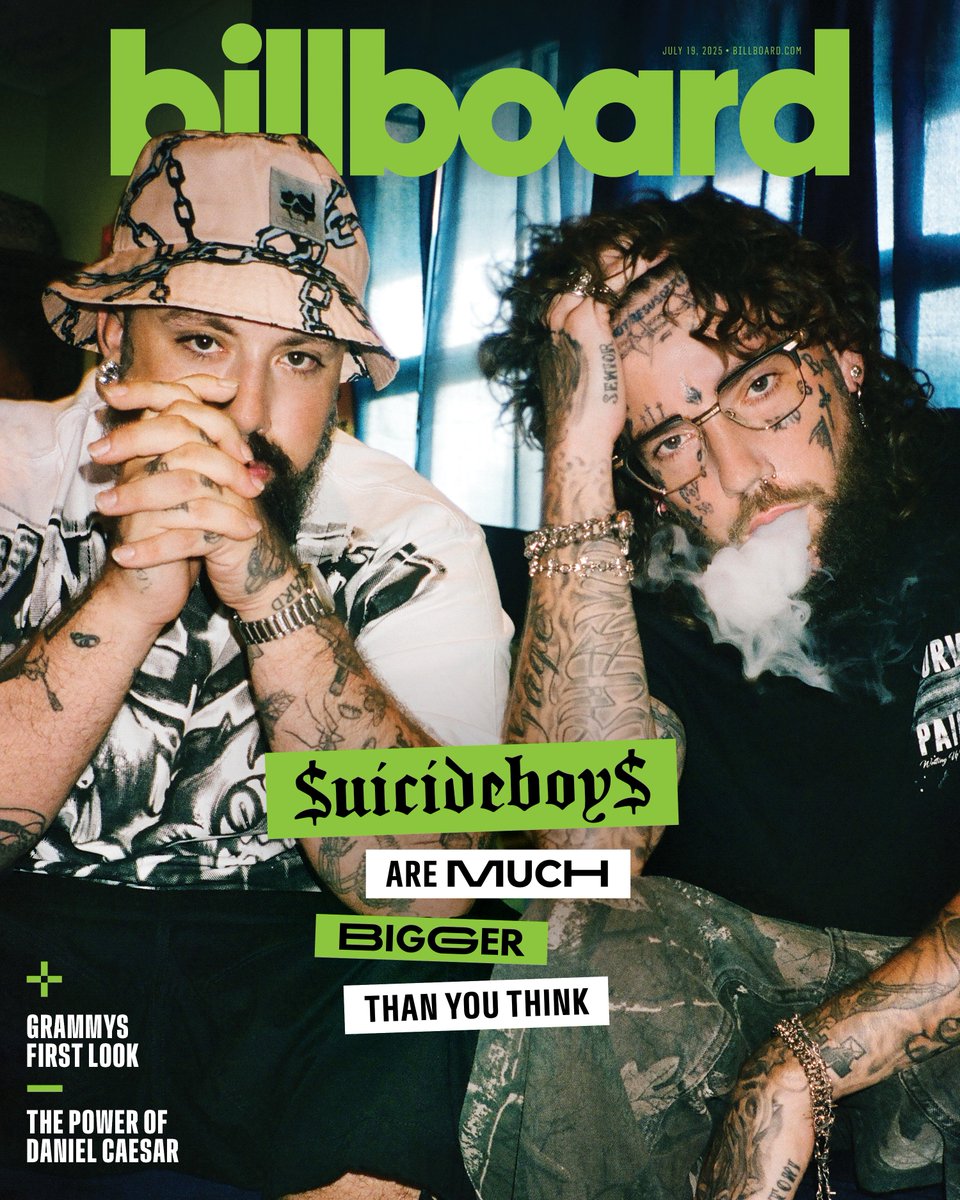 billboard's tweet image. Over a decade into their career, @SUICIDEBOYS have become one of the most successful — and lucrative — independent acts. 💥
New Orleans' kings of dark-emo rap open up about tour, being "grateful to be alive" and more ahead of their new album in their Billboard cover story:…