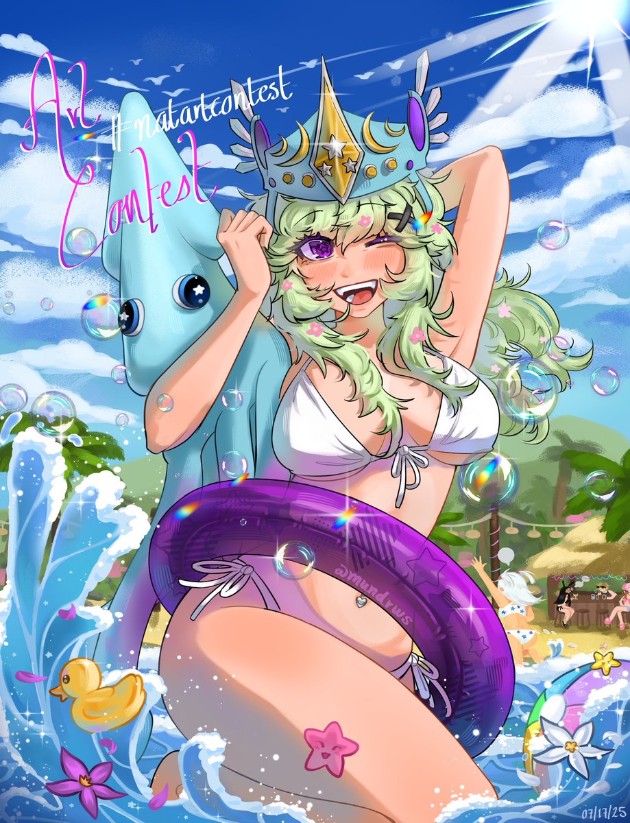 mundrws's tweet image. Finally! My entry for @ruhqz_ 's Summer Themed Art Contest! I'm so proud of this piece (❀˶ˆᗜˆ˵)♡ 
#natartcontest
🌺🫧#robloxart #robloxartist #artcontest #digitalart