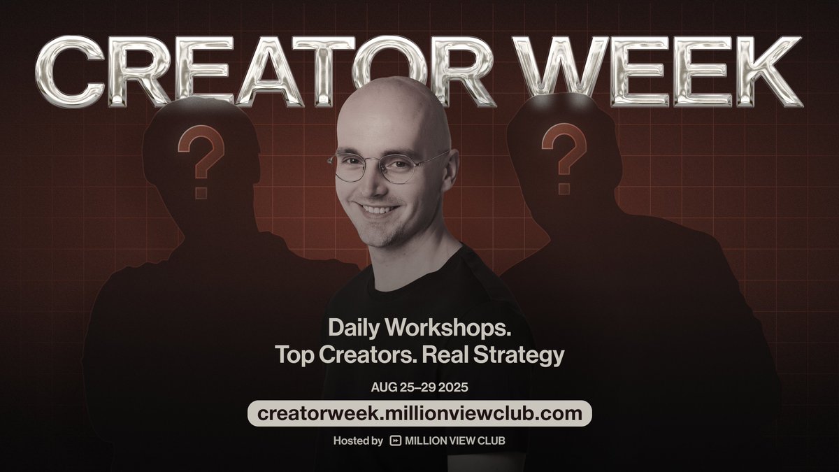 MarioJooss's tweet image. If you're an intermediate to advanced YouTube creator, I’ve got something exciting to share. From August 25th to 29th, I’m hosting Creator Week, a five-day series of free livestreams to help improve your content. Here's a quick session overview:
Session 1 (Monday, Aug 25th) -…