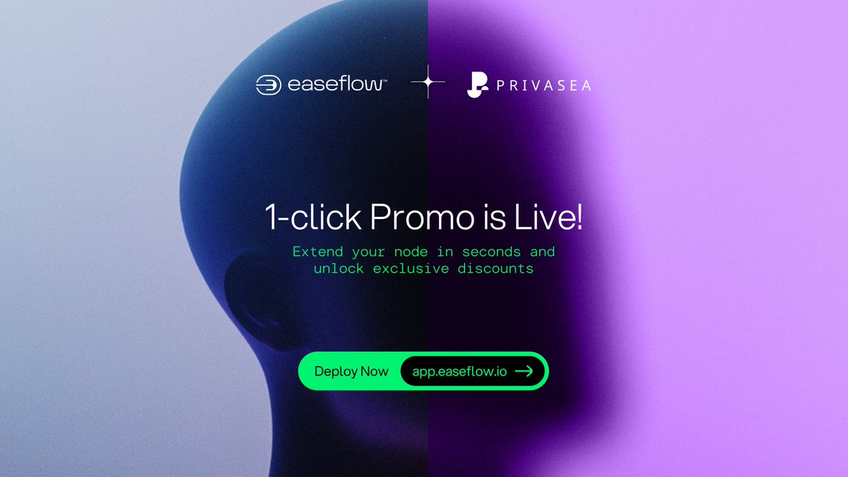 easeflowHQ's tweet image. ⚡️1-Click Promo is back!
This time: @Privasea_ai Workheart Nodes!
Deploy or extend and get up to 50% OFF!
Start now 👉 app.easeflow.io
We're giving away 10× FREE 1-year subscriptions!
Participate & win 👉 app.galxe.com/quest/easeflow…
Don’t miss this chance to power up…