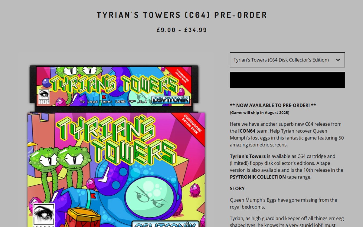 smilaicon64's tweet image. Tyrians towers on disk ( yes disk ) - available to order from - psytronik.bigcartel.com/product/tyrian… #c64