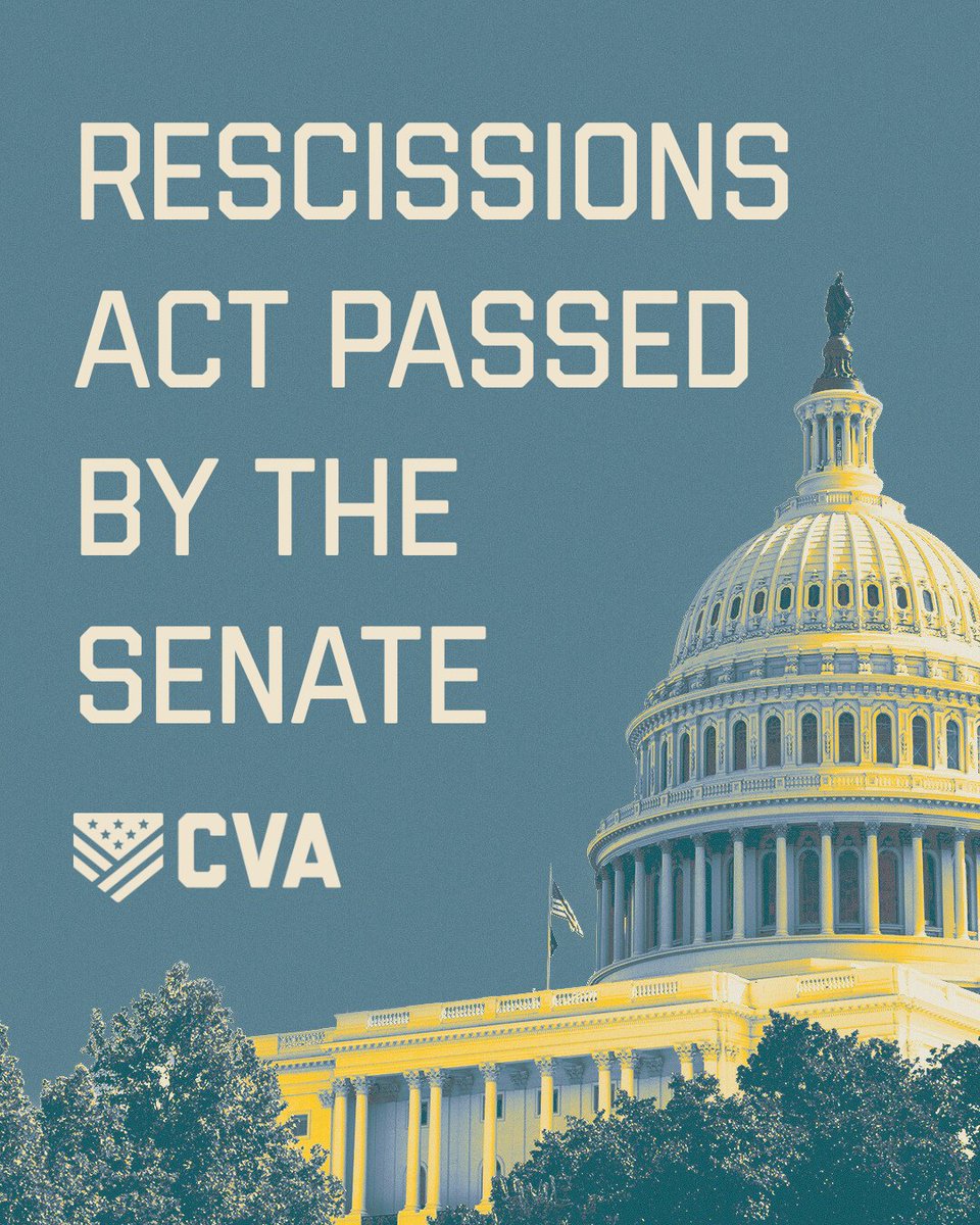 Big Win for American Taxpayers: The Senate just passed the Rescissions Act of 2025, cutting over $9 billion in waste. CVA is proud to have championed this, and we thank lawmakers who chose fiscal responsibility over runaway spending. Let’s keep this momentum going!