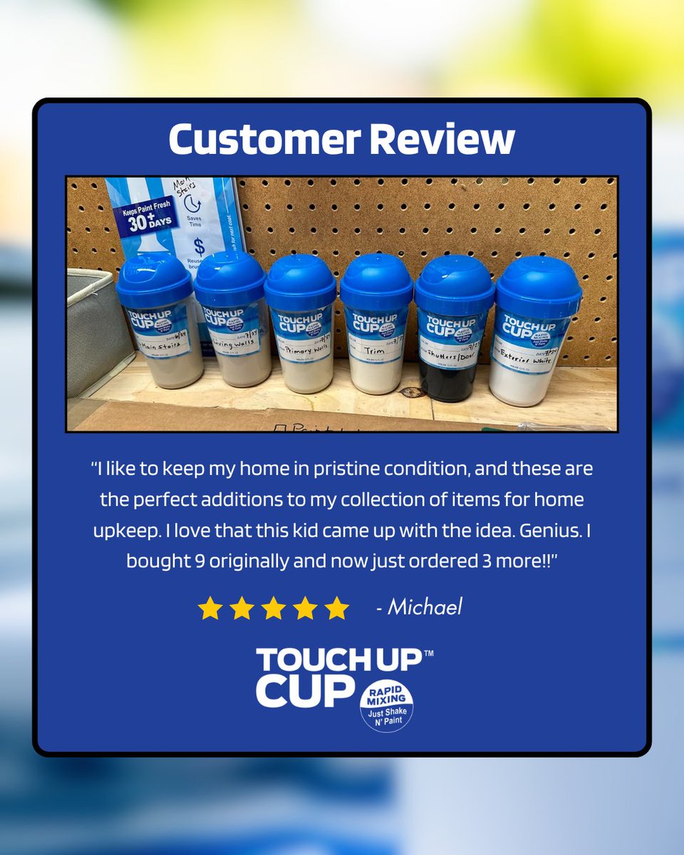 Michael loves his Touch-up Cups, and we know you will too! They keep your paint fresh for 10+ years and are ready to use with ease. Perfect for any home project, big or small!

Get your Touch Up Cup 3-Pack now!
bit.ly/3WkeZYY