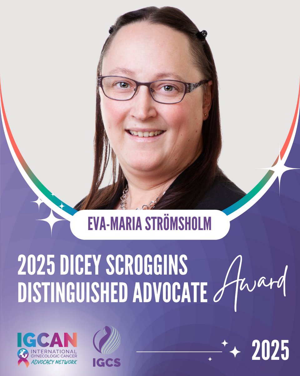 IGCSociety's tweet image. Congratulations to Eva-Maria Strömsholm of Finland! @gysysuomi
Eva-Maria has been selected as one of three recipients of the 2025 Dicey Scroggins Distinguished Advocate Award for her extraordinary commitment to gynecologic cancer advocacy and patient-centered care. This award…