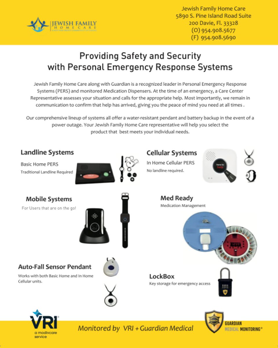 JFHomeCare's tweet image. Whether it's a slip, a missed dose, or just the need for reassurance, our Personal Emergency Response Systems are designed to provide comfort and care around the clock.
Learn how we can help by calling 954-908-5677. 💙