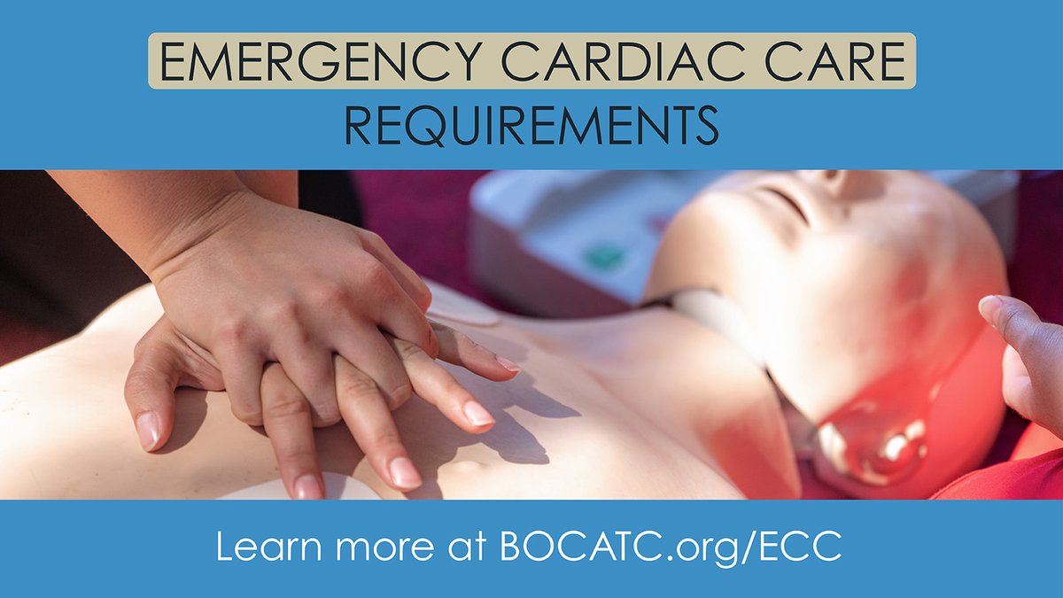 As a reminder, ATs must maintain ongoing ECC certification at the Basic Life Support/Professional Rescuer level or beyond. In addition, ATs are required to have a current ECC certification in their BOC profile. Learn more at BOCATC.org/ECC. #at4all #AthleticTrainer
