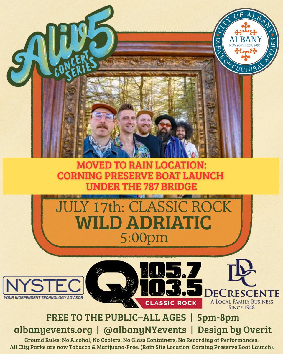 Discover Albany (@discoveralbany) on Twitter photo 🎉 The Alive at Five season finale is tonight at the Corning Preserve Boat Launch! 🎉
It's Classic Rock Night with Middle Aged Dad Jam Band and Wild Adriatic! 🎶
Event Parking is available at the <a href="/ParkAlbany/">ParkAlbany</a> Quackenbush Garage
albany.org/event/alive-at… <a href="/albanyNYevents/">Albany Events</a> 🎉 The Alive at Five season finale is tonight at the Corning Preserve Boat Launch! 🎉
It's Classic Rock Night with Middle Aged Dad Jam Band and Wild Adriatic! 🎶
Event Parking is available at the <a href="/ParkAlbany/">ParkAlbany</a> Quackenbush Garage
albany.org/event/alive-at… <a href="/albanyNYevents/">Albany Events</a>