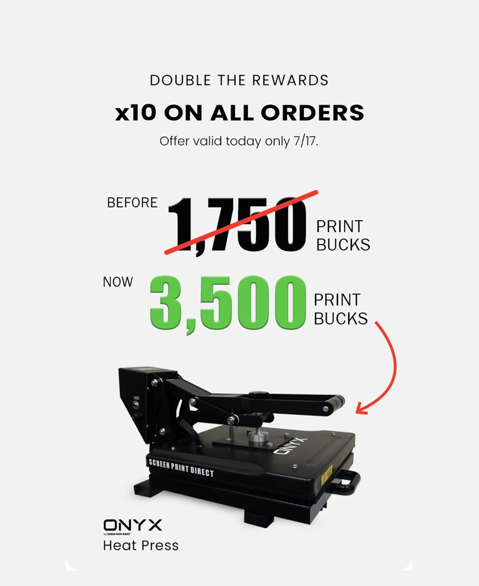SPD_ScreenPrint's tweet image. Double the Prints, Double the Points!⁠
⁠
Today only — earn x10 points on all your screen printing purchases. Stock up and stack those rewards! 💥⁠
⁠
👉 Shop now and score big.