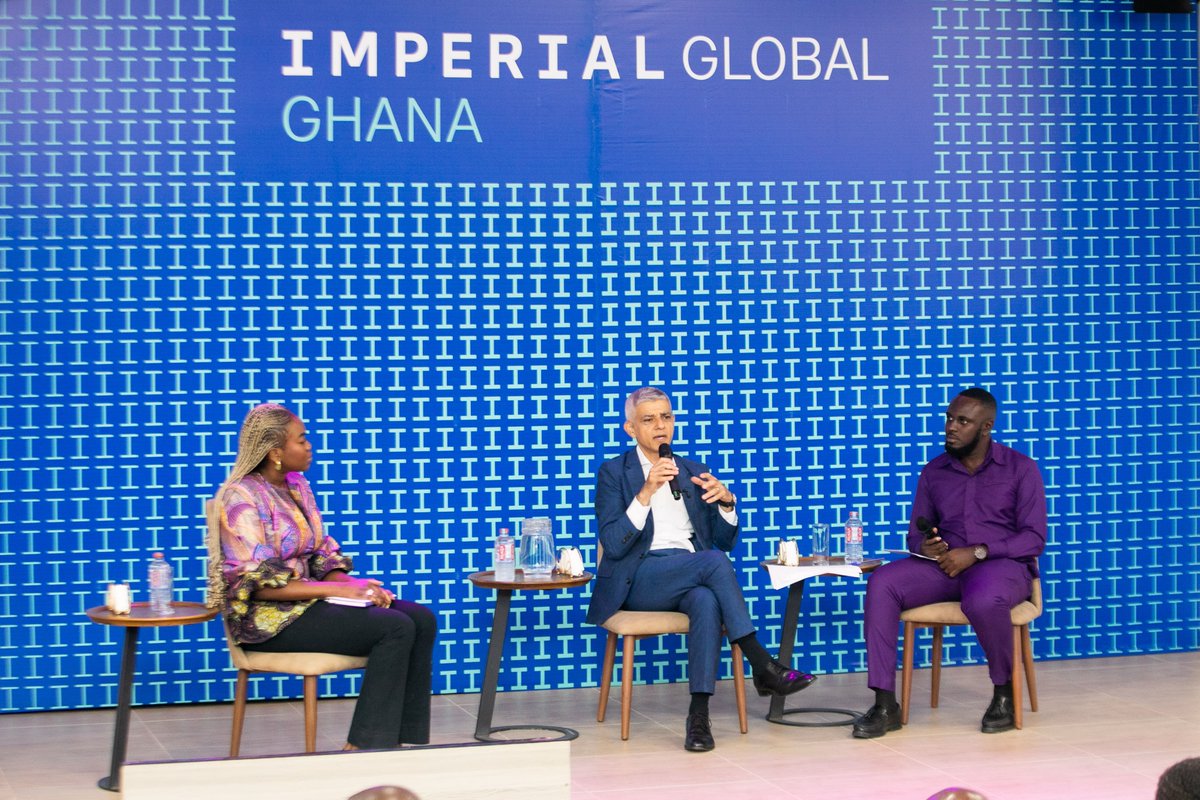 ImperialBiz's tweet image. It was fantastic to see @MayorofLondon Sadiq Khan, to Imperial Global Ghana, our new hub at the University of Ghana.
Our alum Shirgade Laryea, led the discussion as we welcomed a diverse community to celebrate innovation and global collaboration. 🌍
▶️ imprl.biz/4lyJy7x